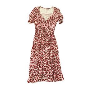 Women XS Anthropologie Ric Rac Stellaflora Red Floral Print Dress Retro